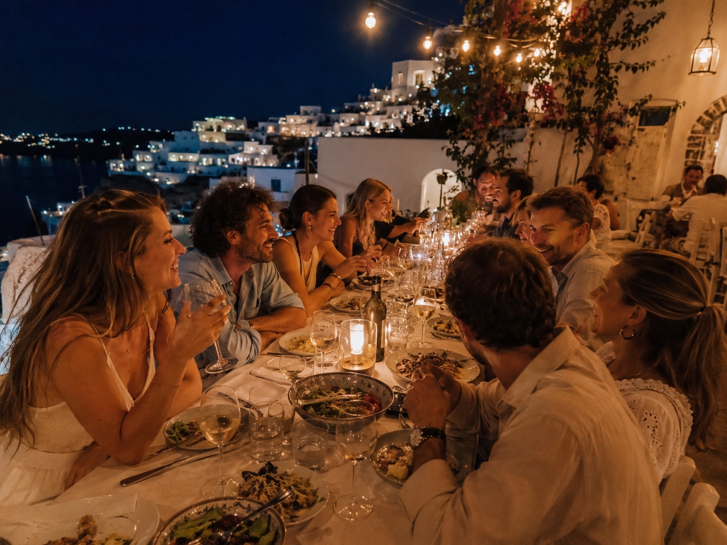 Destination wedding welcome dinner setup in Greece
