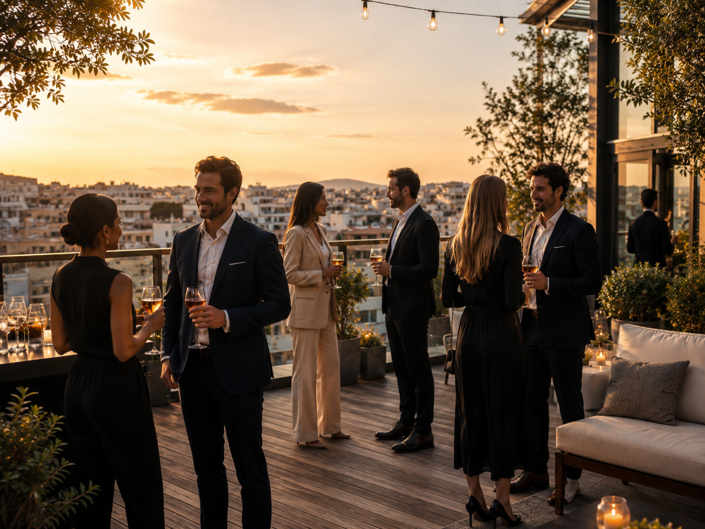 Rooftop cocktail private event at sunset