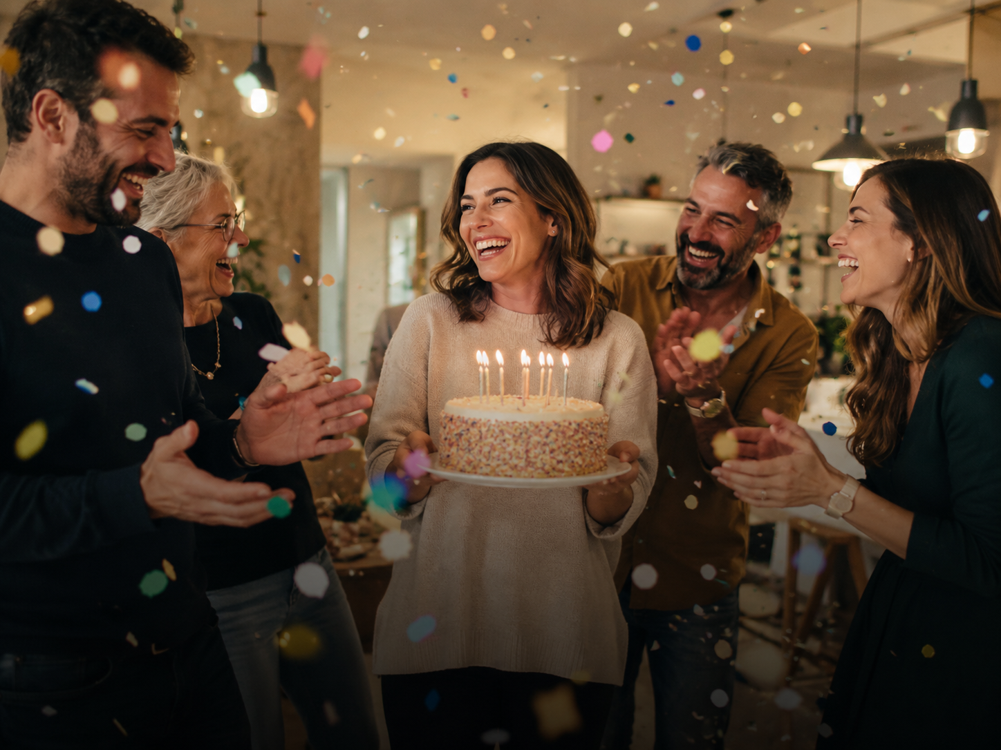 Milestone birthday celebration with cake and guests